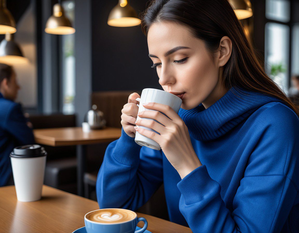 a woman drinking coffee